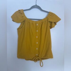 Madewell Off the Shoulder Tie Waist Top Mustard Yellow Womens Shirt